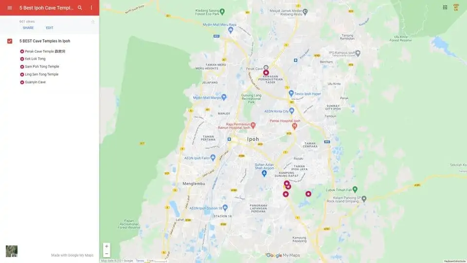 Map Of The Best Ipoh Cave Temples