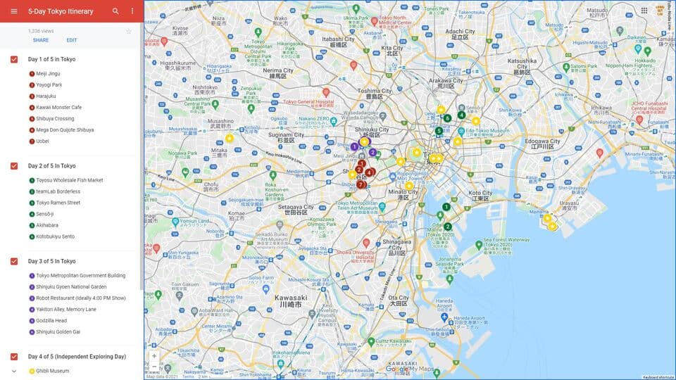 5 Day Tokyo Itinerary Map