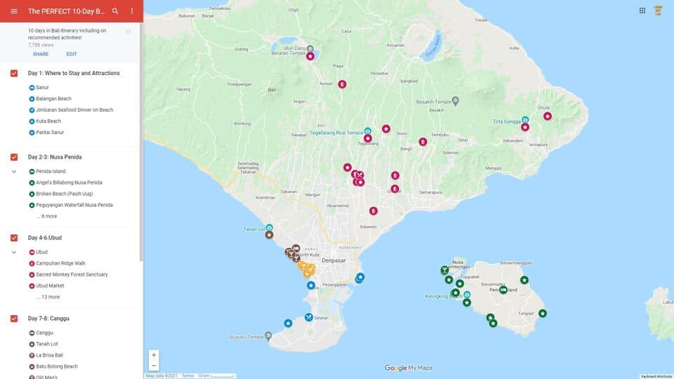 Bali Itinerary Map