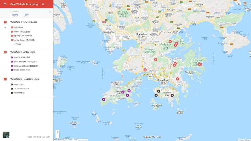 Hong Kong Waterfalls Map