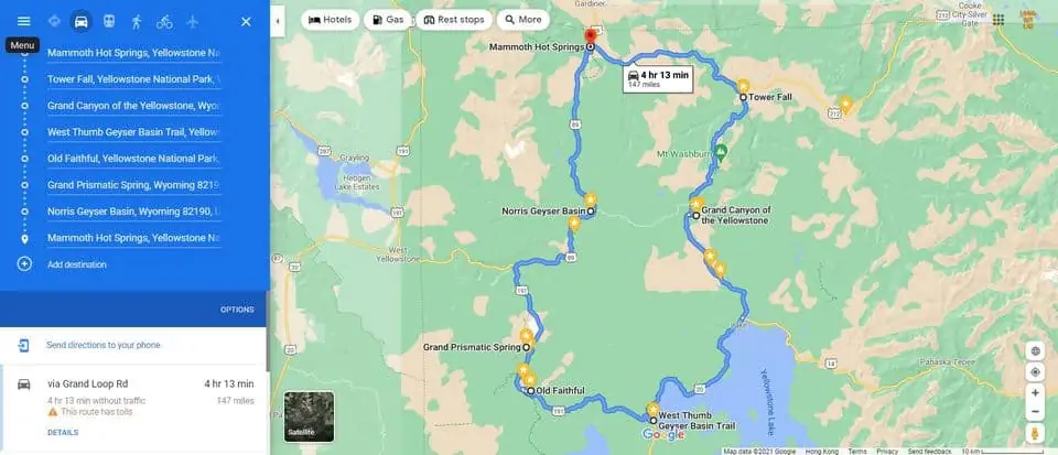 2 Days in Yellowstone Map