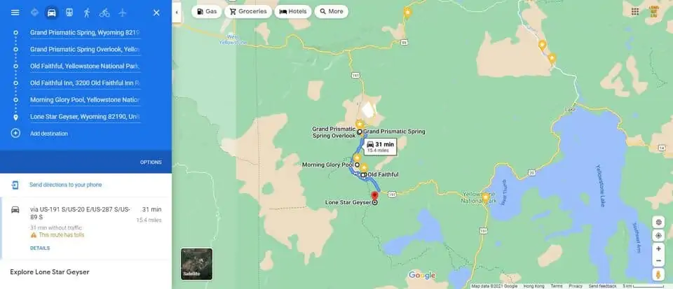 Day 2 Itinerary Yellowstone Map