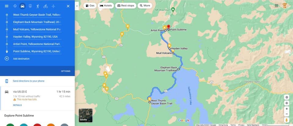 Day 3 Yellowstone Trip Itinerary Map