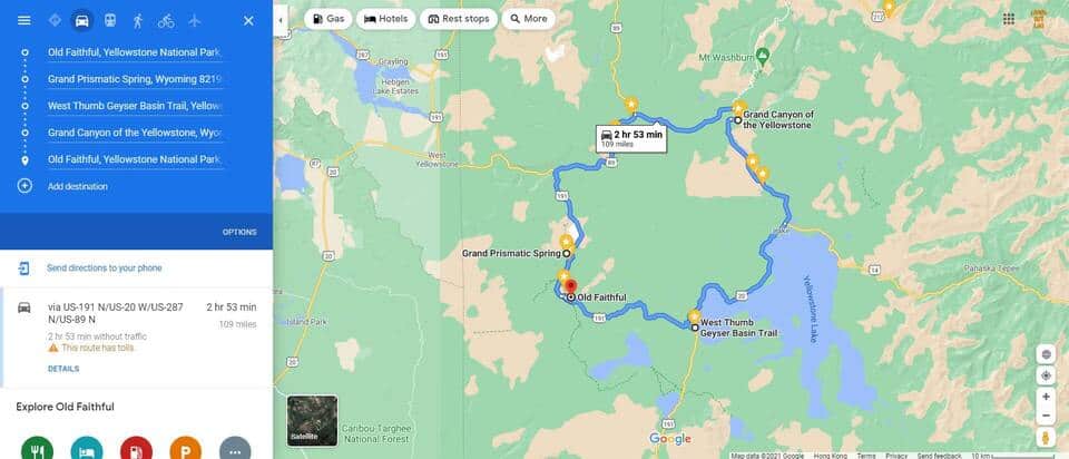 One Day in Yellowstone Map