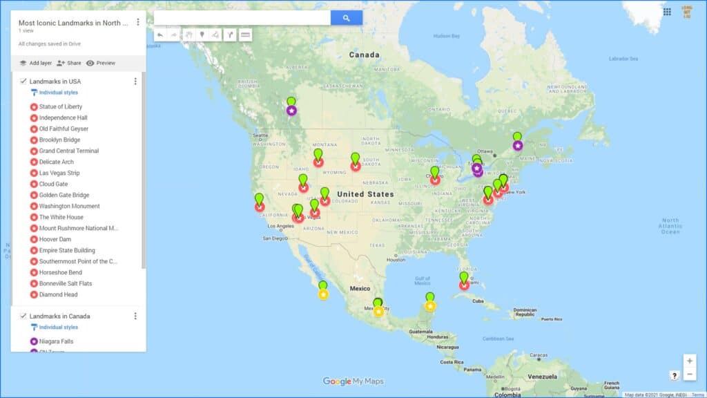 North America Landmarks Map