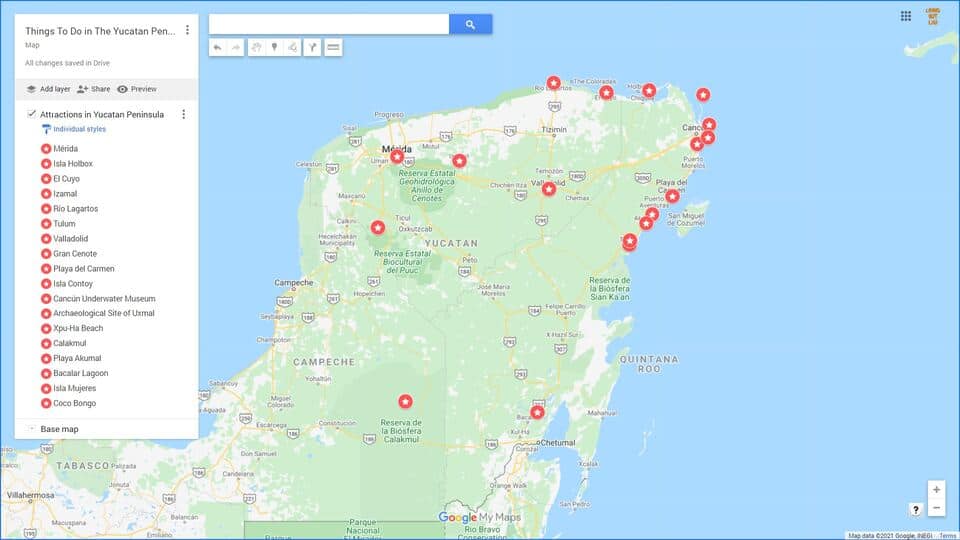 Yucatan Peninsula Itinerary Map