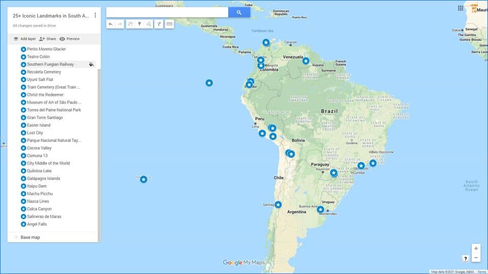 South American Landmarks Map