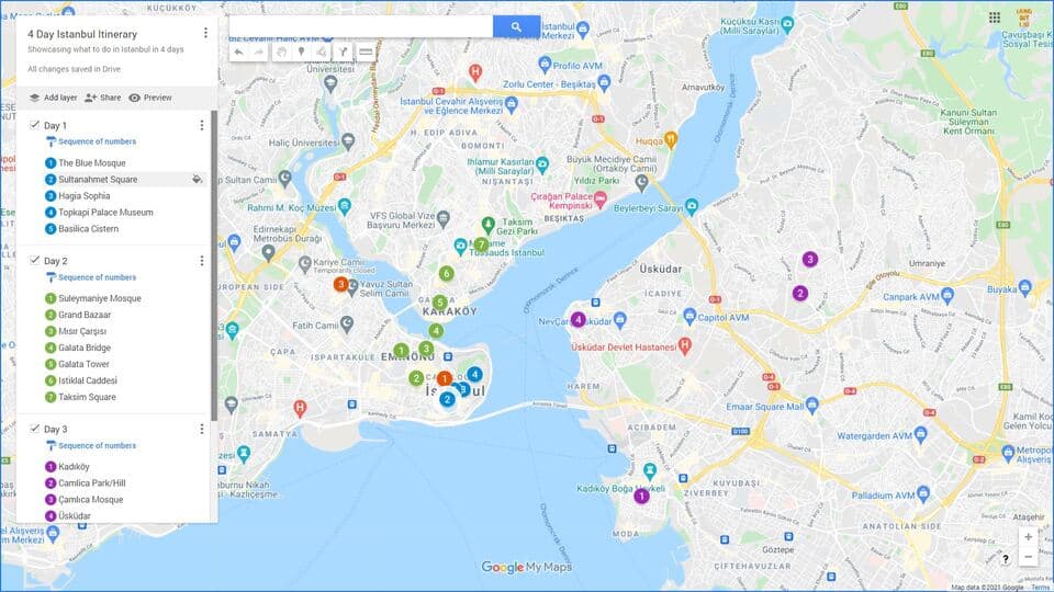 4 Days in Istanbul Itinerary Map
