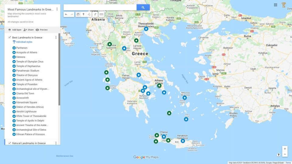Famous Greece Landmarks Map