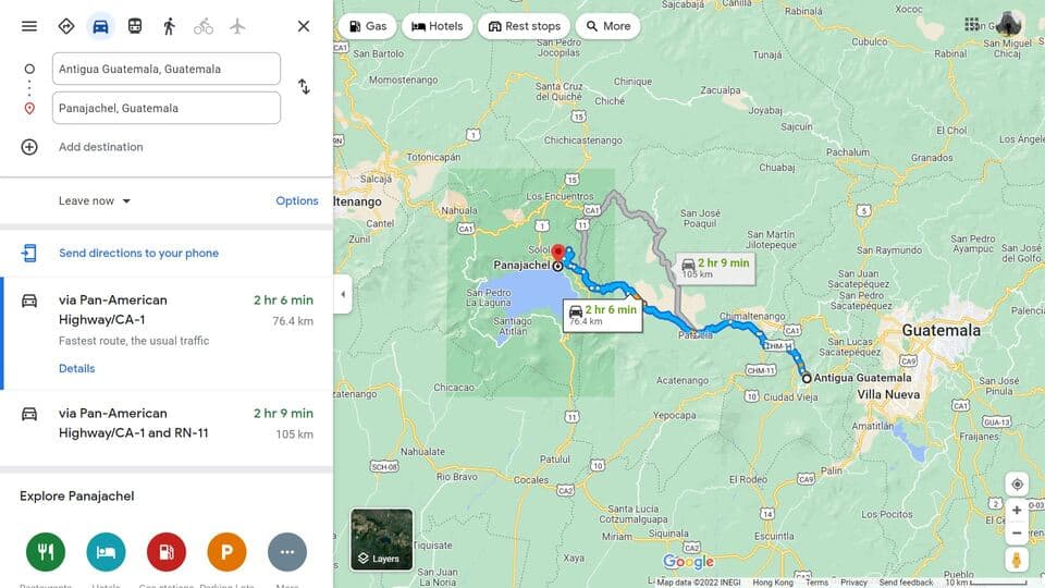 Antigua to Lake Atitlan Map